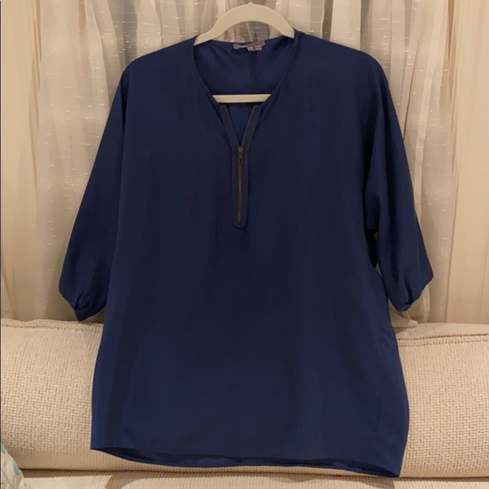 VINCE navy silk blouse